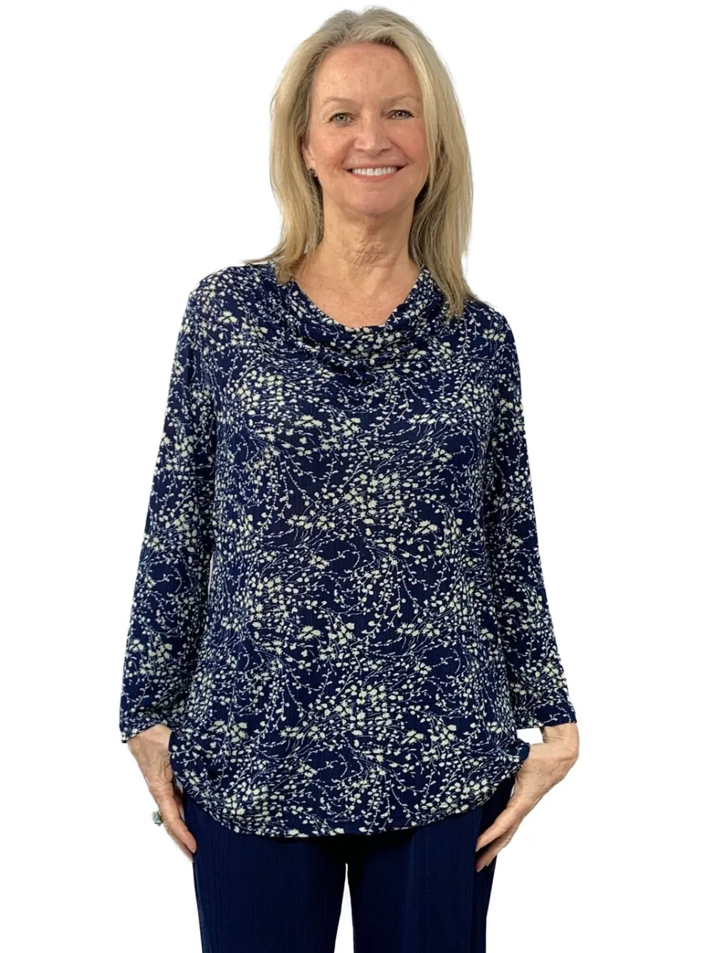 La Cera™ Top Con Cuello Vuelto Y Estampado Floral Lucerne De La Cera