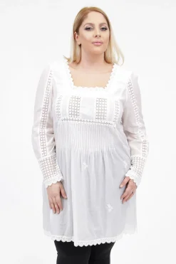La Cera™ Top Con Detalle De Encaje Y Manga Larga De Talla Grande La Cera