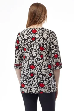 La Cera™ Top Con Print De Flores En Negro Y Rojo