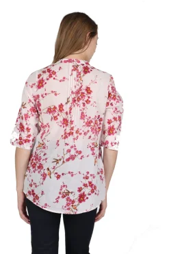 La Cera™ Top De Algodon Con Estampado De Helechos Y Parte Delantera Plisada