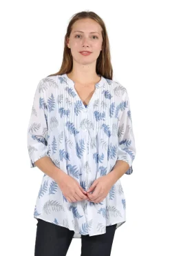 La Cera™ Top De Algodon Estampado Con Frente Plisado