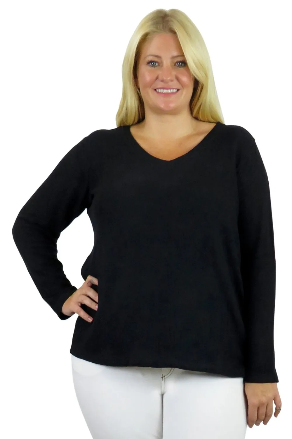 La Cera™ Top De Manga Larga Con Cuello En V Comfort Collection - Talla Grande