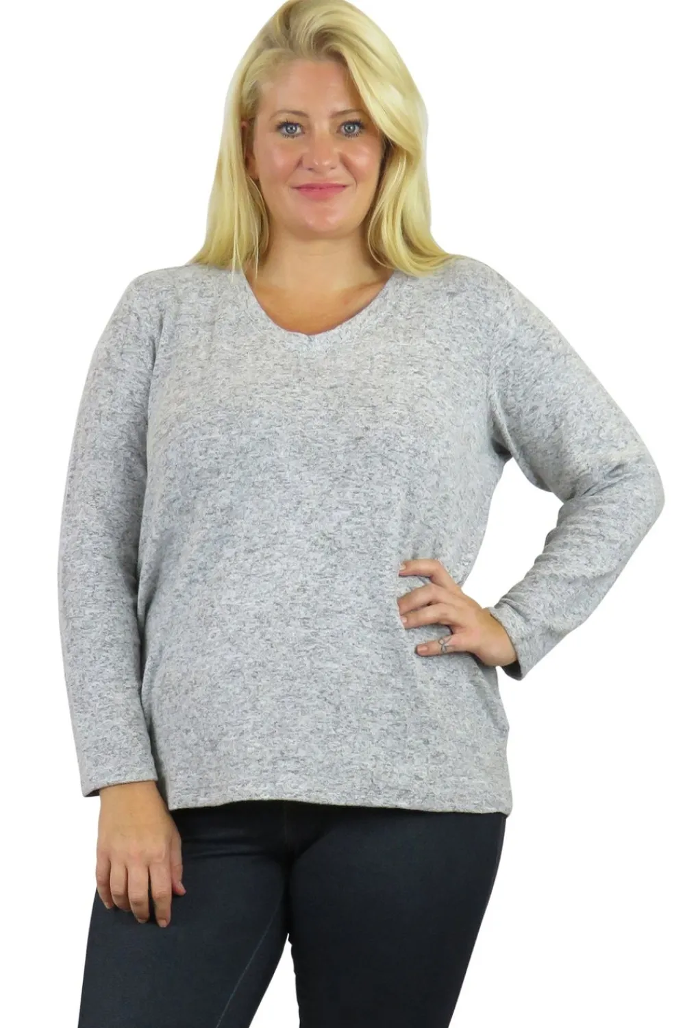 La Cera™ Top De Manga Larga Con Cuello En V Comfort Collection - Talla Grande