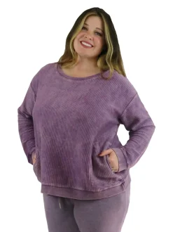 La Cera™ Top De Manga Larga De Punto Acanalado Otomano - Talla Grande