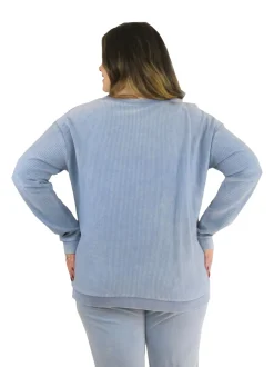 La Cera™ Top De Manga Larga De Punto Acanalado Otomano - Talla Grande
