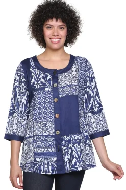 La Cera™ Top De Patchwork Azul Marino De La Cera