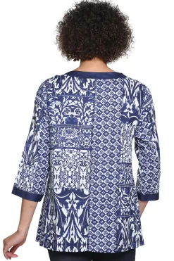 La Cera™ Top De Patchwork Azul Marino De La Cera