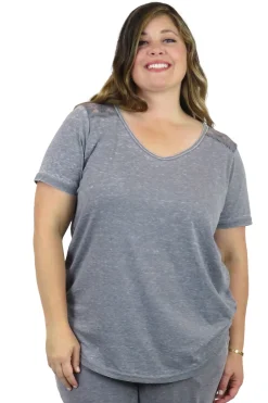 La Cera™ Top De Punto Con Cuello En V Suave Y Flexible De Talla Grande