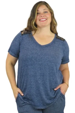 La Cera™ Top De Punto Con Cuello En V Suave Y Flexible De Talla Grande