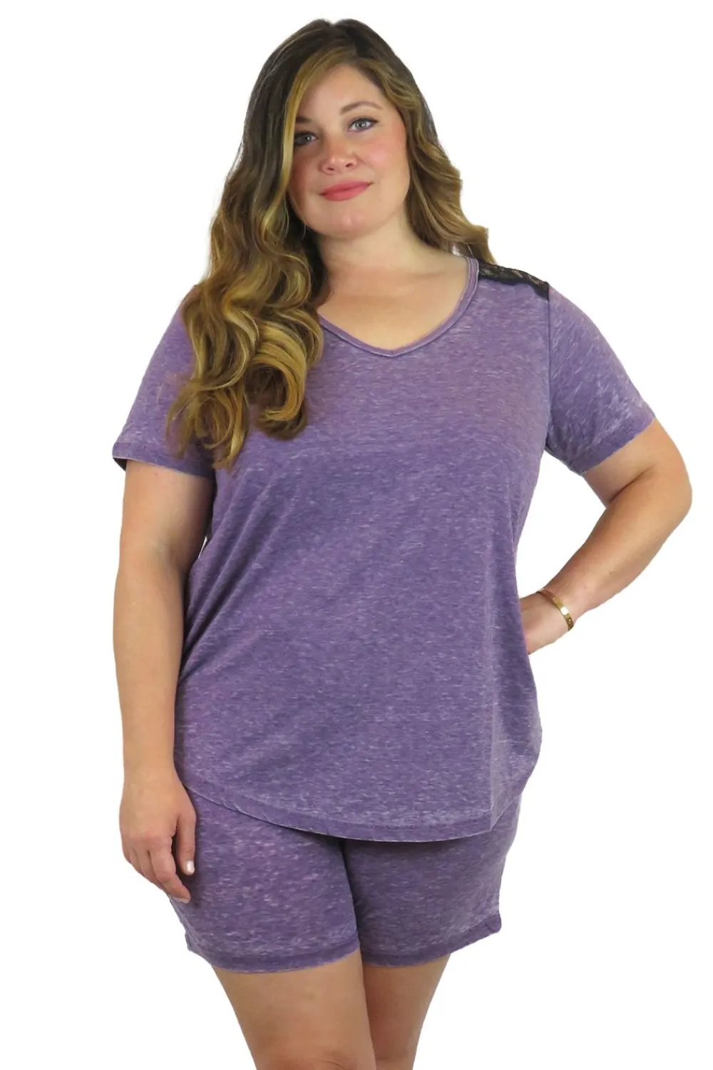 La Cera™ Top De Punto Con Cuello En V Suave Y Flexible De Talla Grande