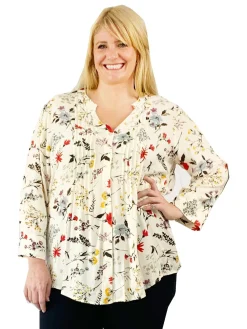 La Cera™ Top De Rayon Estampado Con Frente Plisado - Tallas Grandes
