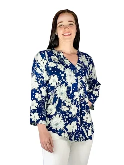 La Cera™ Top De Rayon Estampado Con Frente Plisado