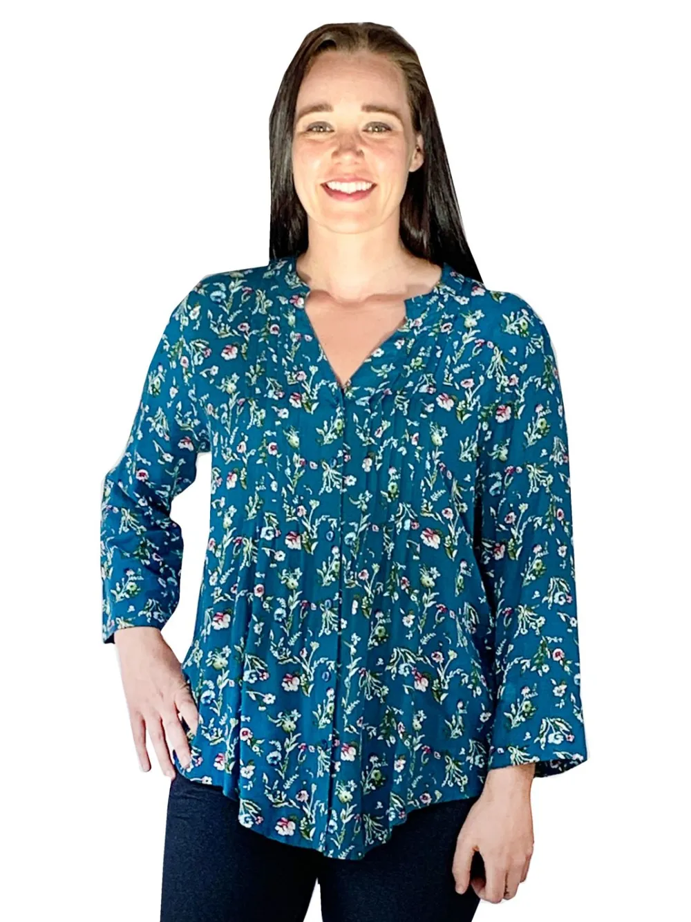La Cera™ Top De Rayon Estampado Con Frente Plisado