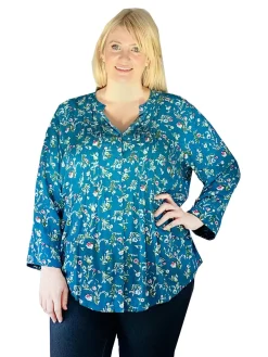 La Cera™ Top De Rayon Estampado Con Frente Plisado - Tallas Grandes