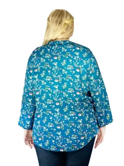La Cera™ Top De Rayon Estampado Con Frente Plisado - Tallas Grandes