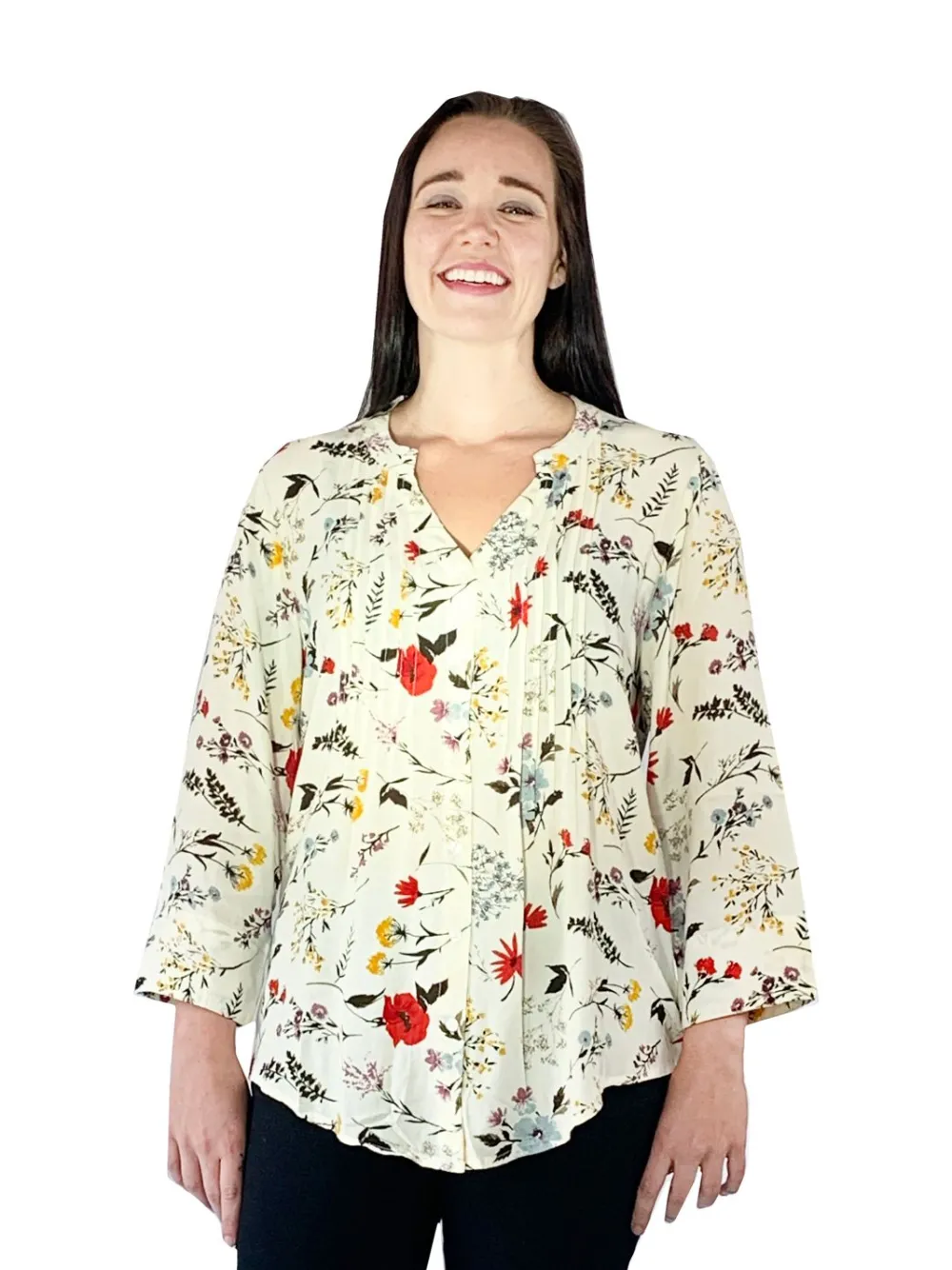 La Cera™ Top De Rayon Estampado Con Frente Plisado