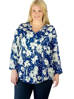 La Cera™ Top De Rayon Estampado Con Frente Plisado - Tallas Grandes