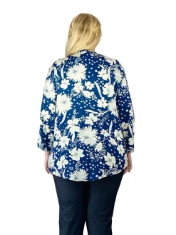 La Cera™ Top De Rayon Estampado Con Frente Plisado - Tallas Grandes