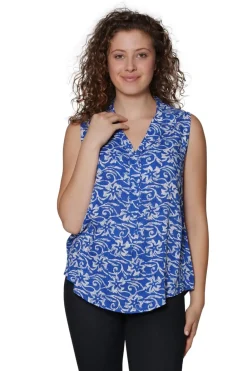 La Cera™ Top Delantero Con Botones Sin Mangas De Rayon Estampado