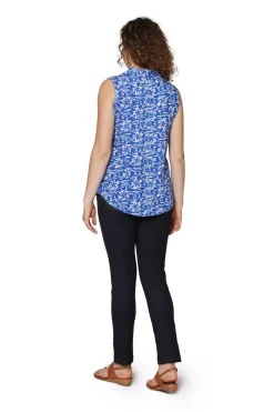 La Cera™ Top Delantero Con Botones Sin Mangas De Rayon Estampado