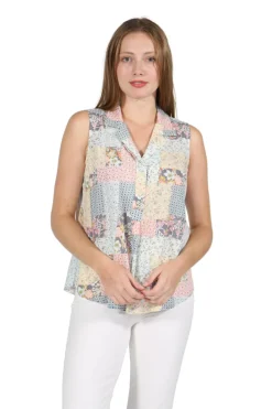La Cera™ Top Delantero Con Botones Sin Mangas De Rayon Estampado