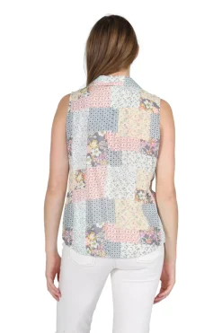 La Cera™ Top Delantero Con Botones Sin Mangas De Rayon Estampado