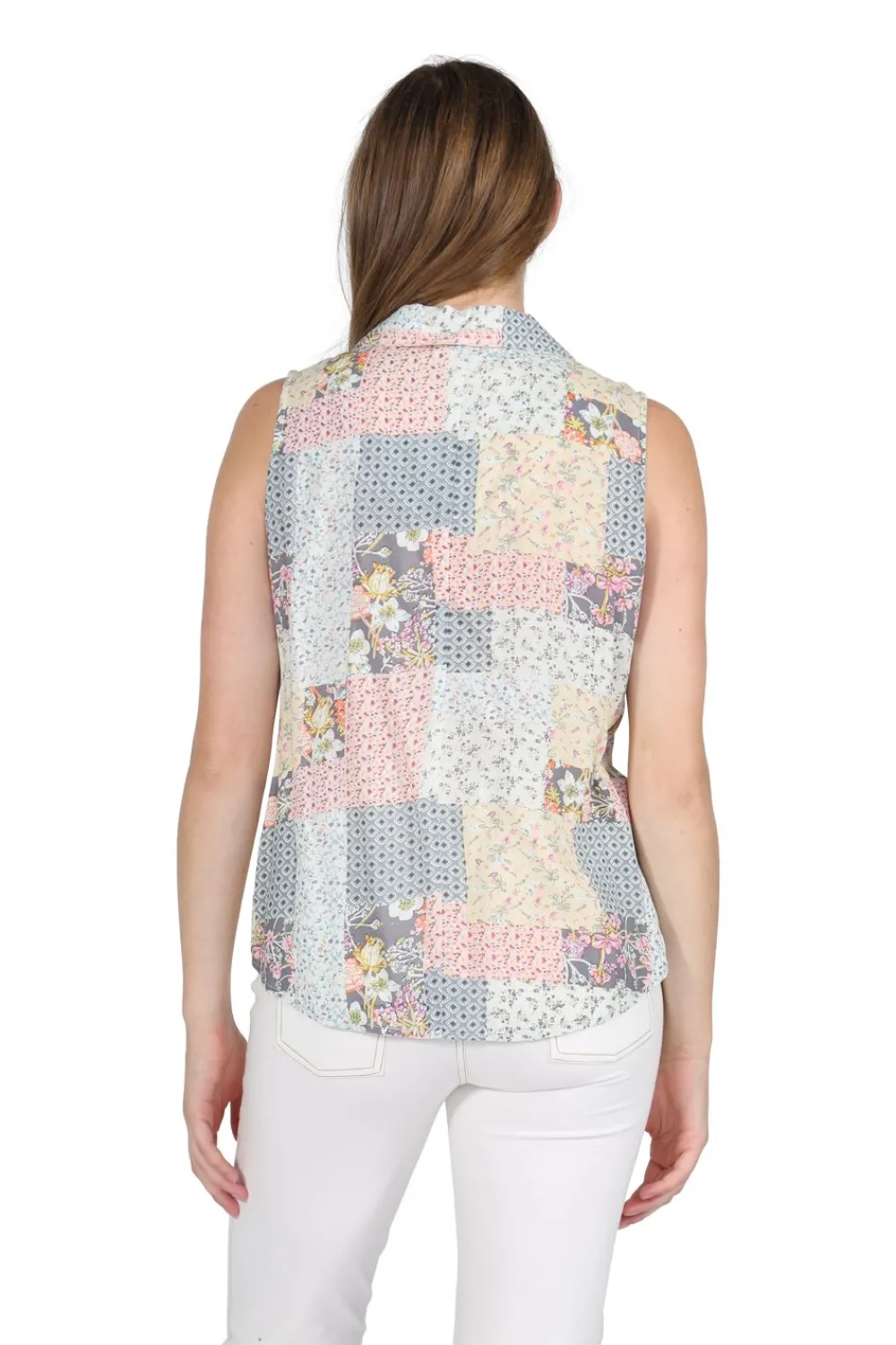 La Cera™ Top Delantero Con Botones Sin Mangas De Rayon Estampado