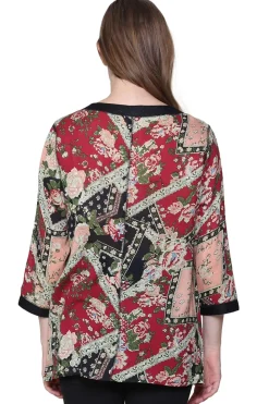 La Cera™ Top Patchwork Negro Y Rojo La Cera