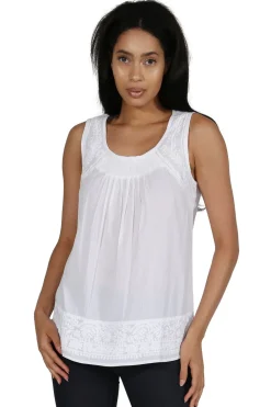 La Cera™ Top Sin Mangas Bordado Blanco La Cera