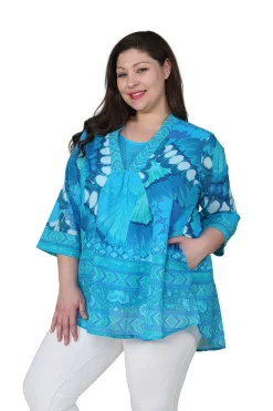 La Cera™ Top Suelto Con Alas De Mariposa De Talla Grande