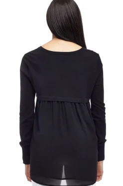 La Cera™ Top Tipo Jersey Con Cuello Redondo Y Espalda De Georgette La Cera