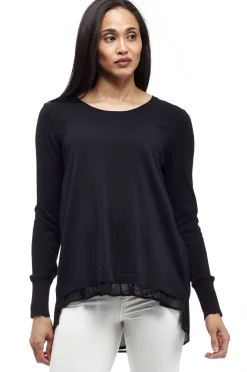 La Cera™ Top Tipo Sueter Con Cuello Redondo Y Espalda De Georgette La Cera Tall