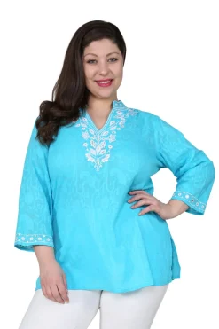 La Cera™ Top Tipo Tunica Con Bordado Floral De Talla Grande