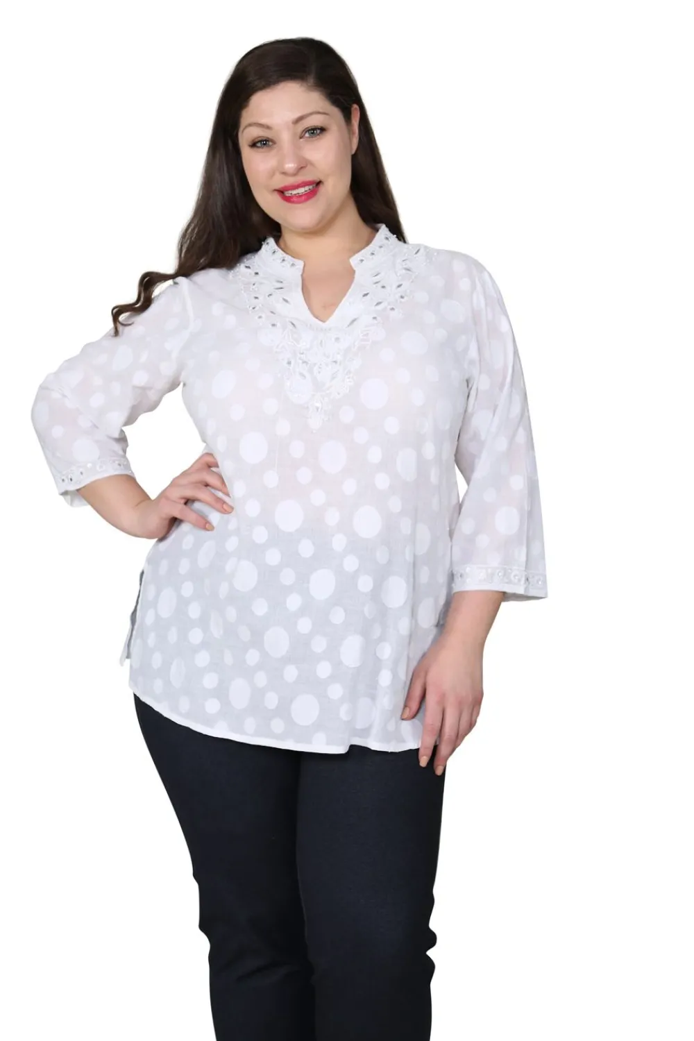La Cera™ Top Tipo Tunica Con Bordado Floral De Talla Grande