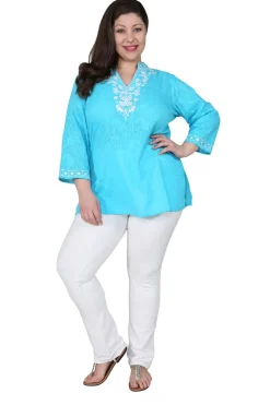 La Cera™ Top Tipo Tunica Con Bordado Floral De Talla Grande