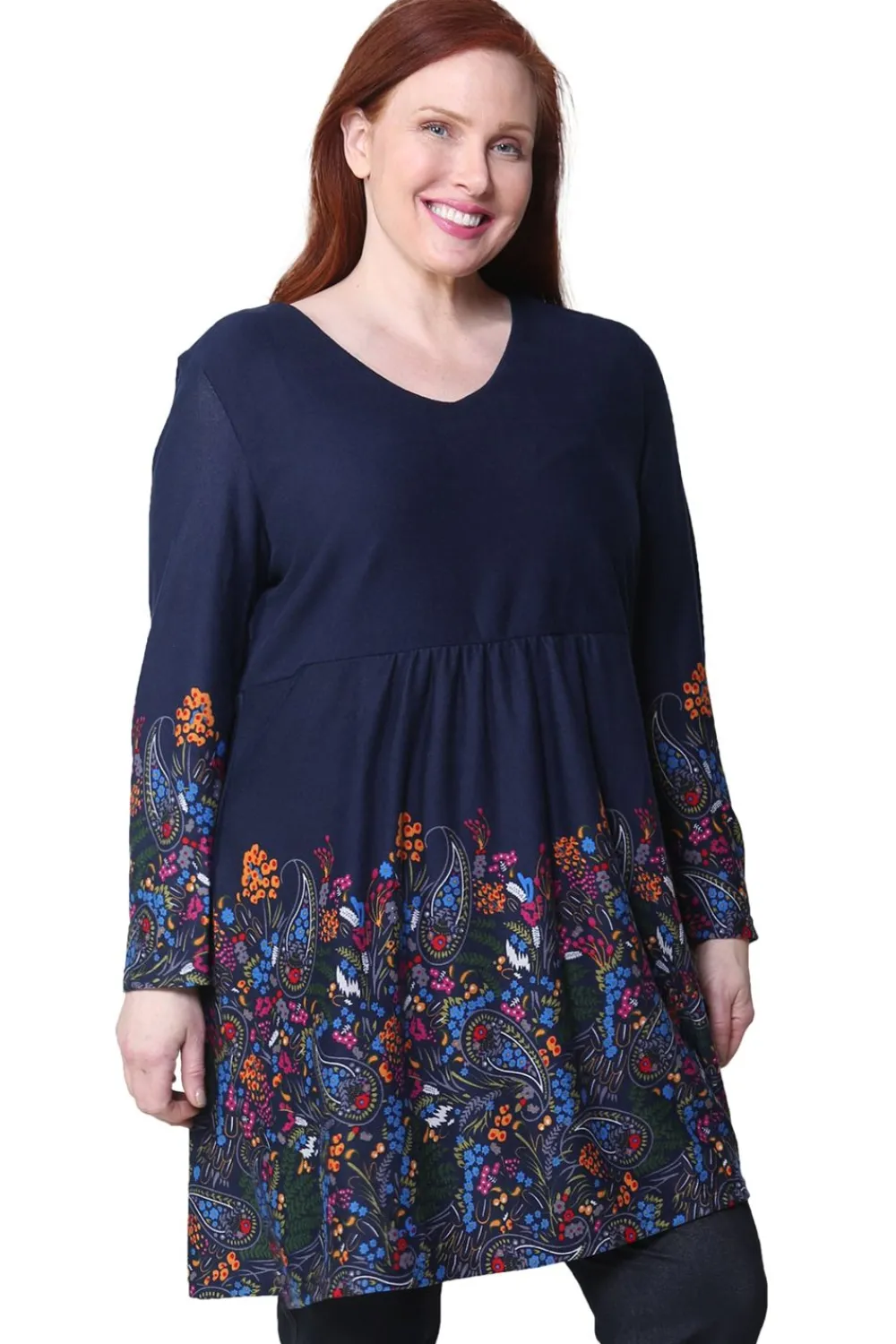 La Cera™ Top Tipo Tunica Tipo Jersey Floral La Cera - Talla Grande