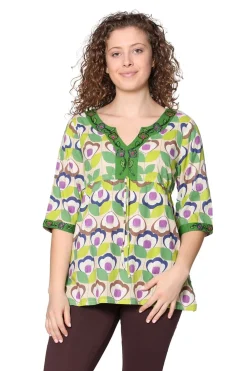 La Cera™ Tunica Bordada De Gasa De Algodon Floral Verde