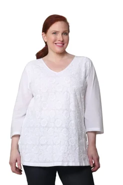 La Cera™ Tunica Con Cuello En V Y Bordado Completo De Talla Grande La Cera