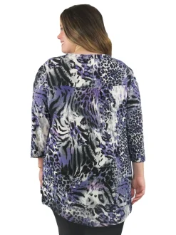 La Cera™ Tunica Con Estampado Animal Y Frente Plisado La Cera - Tallas Grandes