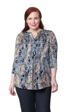 La Cera™ Tunica Con Estampado Batik La Cera Malabar Talla Grande