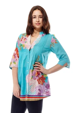 La Cera™ Tunica Con Estampado De Borde Floral Y Pliegues De Liberacion