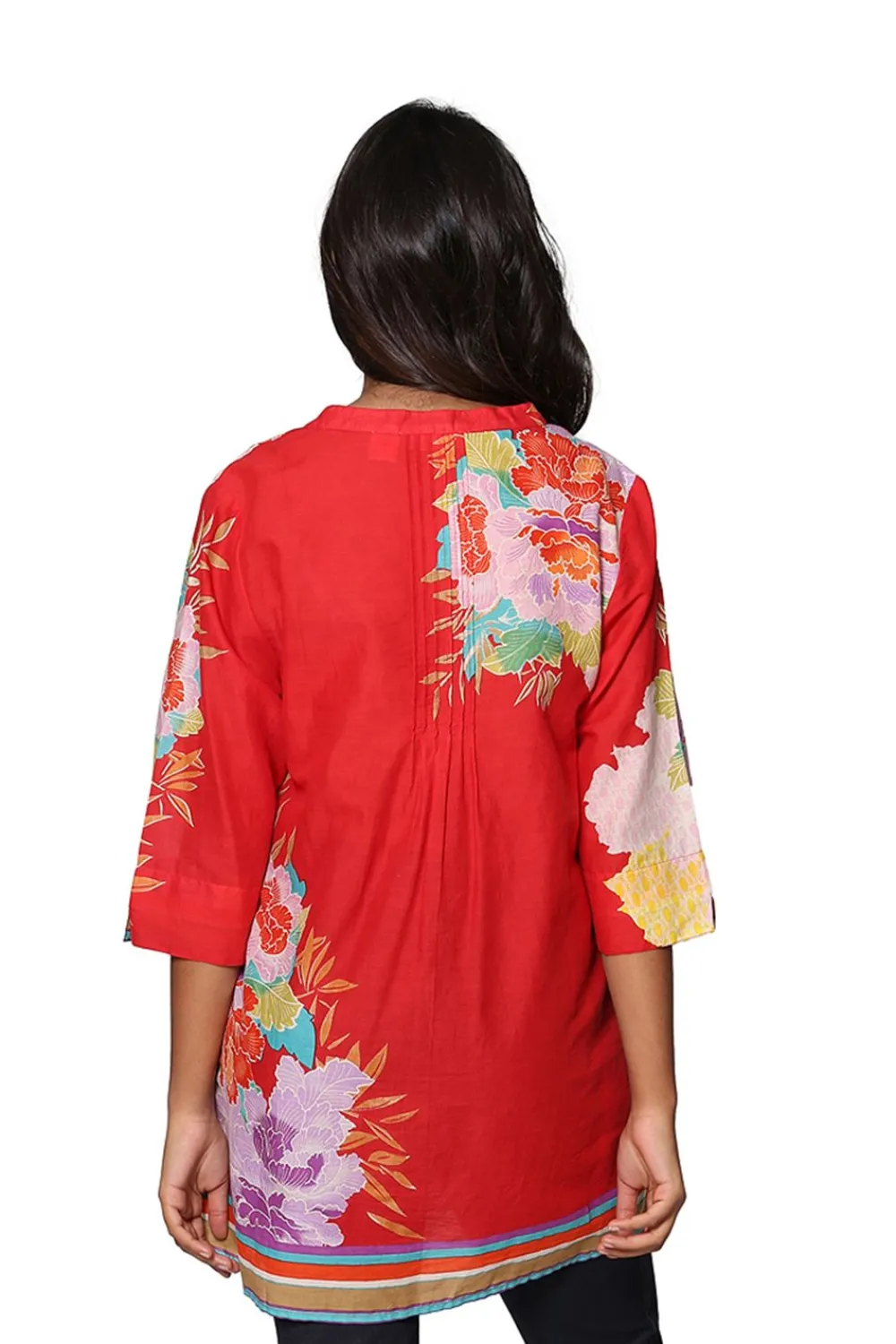 La Cera™ Tunica Con Estampado De Borde Floral Y Pliegues De Liberacion