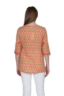 La Cera™ Tunica Con Estampado De Bloques Y Bordado Tonal