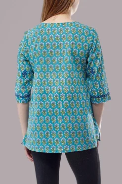 La Cera™ Tunica Con Estampado De Bloques Y Bordado Tonal