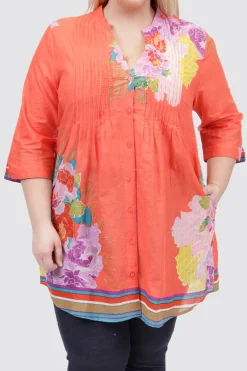 La Cera™ Tunica Con Estampado De Borde Floral De Talla Grande Y Pliegues De Lib