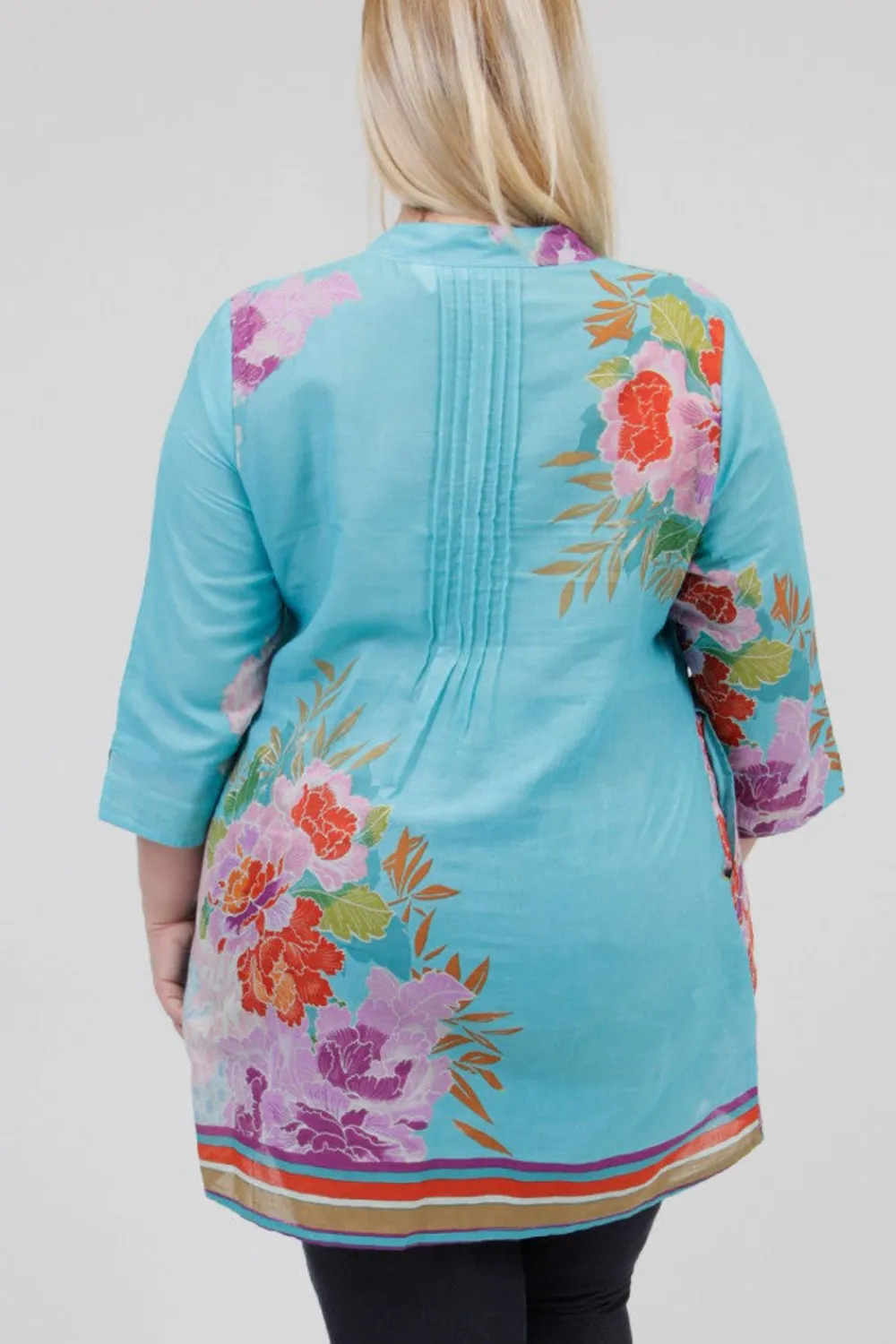 La Cera™ Tunica Con Estampado De Borde Floral De Talla Grande Y Pliegues De Lib
