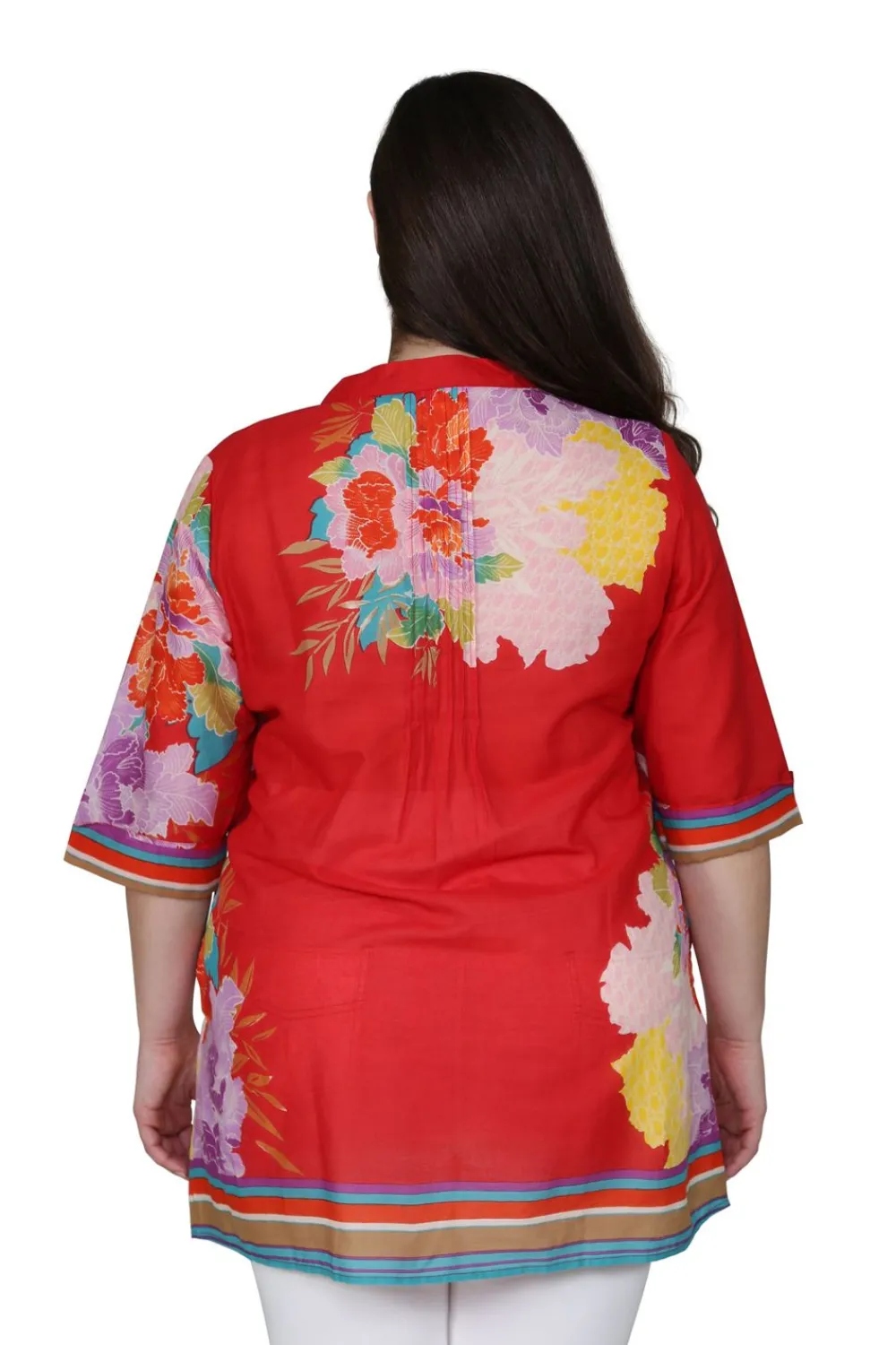 La Cera™ Tunica Con Estampado De Borde Floral De Talla Grande Y Pliegues De Lib
