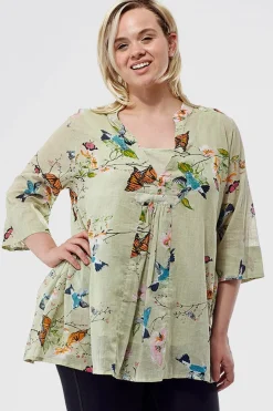 La Cera™ Tunica Con Estampado De Colibri/Mariposa De Talla Grande
