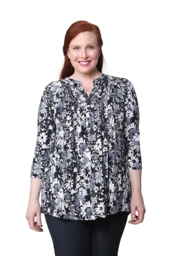 La Cera™ Tunica Con Estampado De Flores De Medianoche La Cera Talla Grande