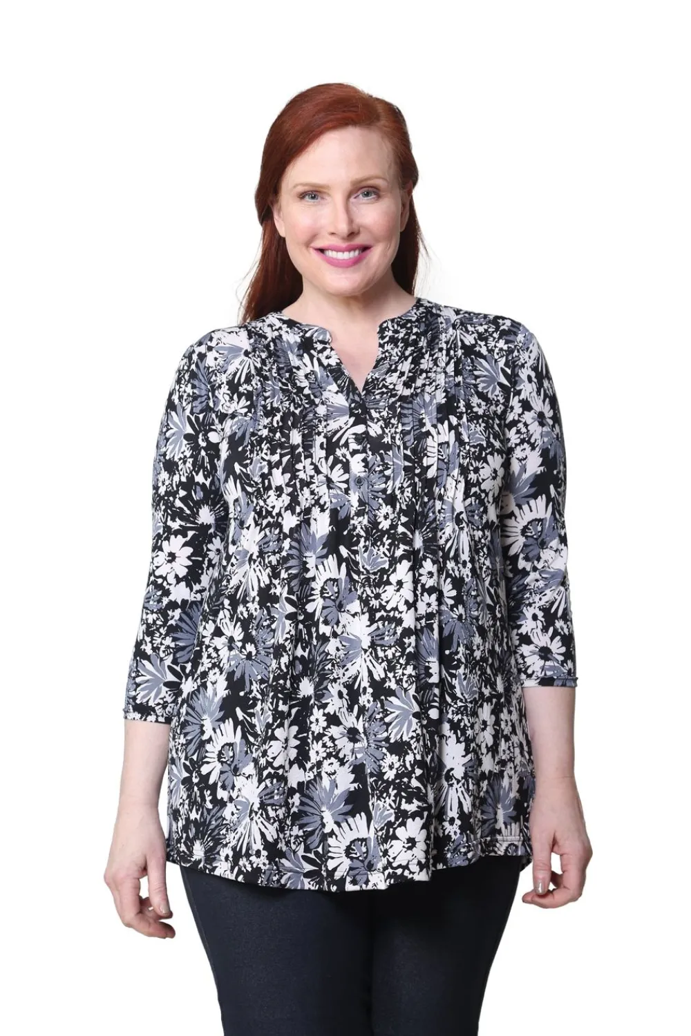 La Cera™ Tunica Con Estampado De Flores De Medianoche La Cera Talla Grande
